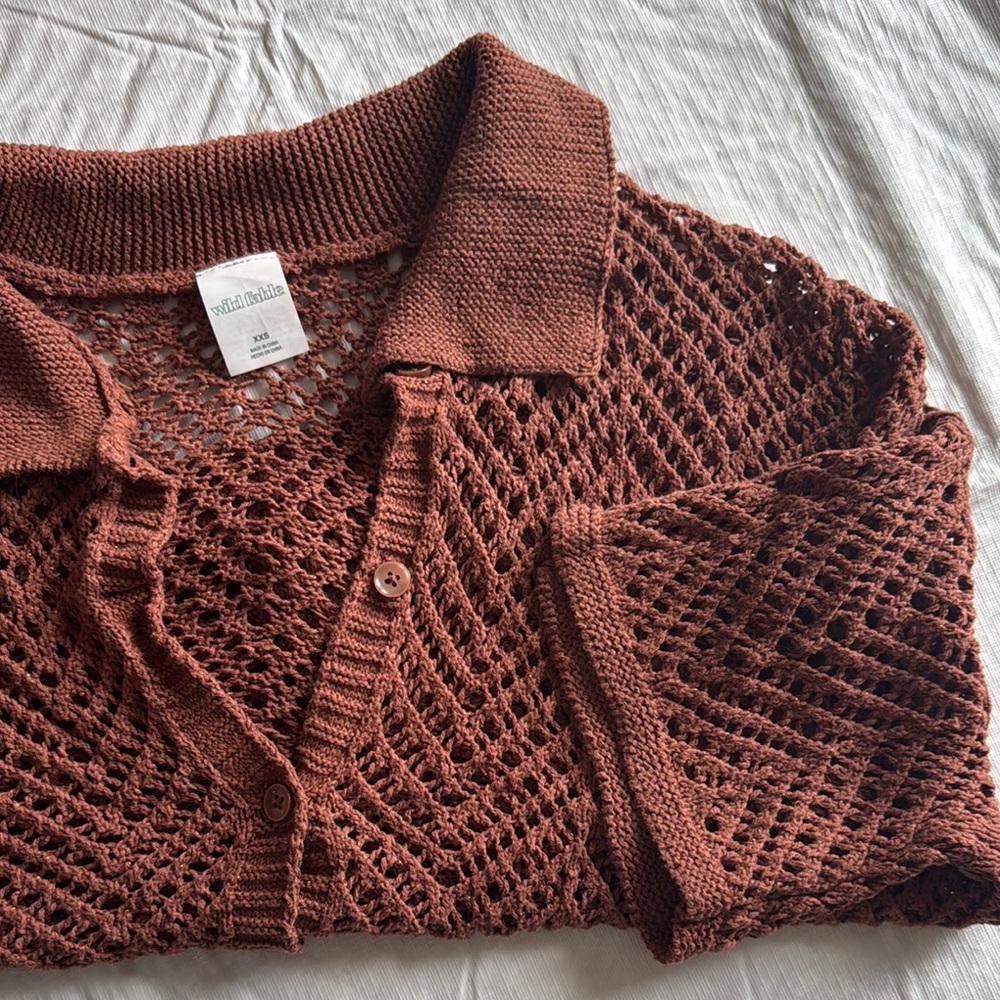 Wild Fable Brown Cardigan Sweater with Geometric Knit